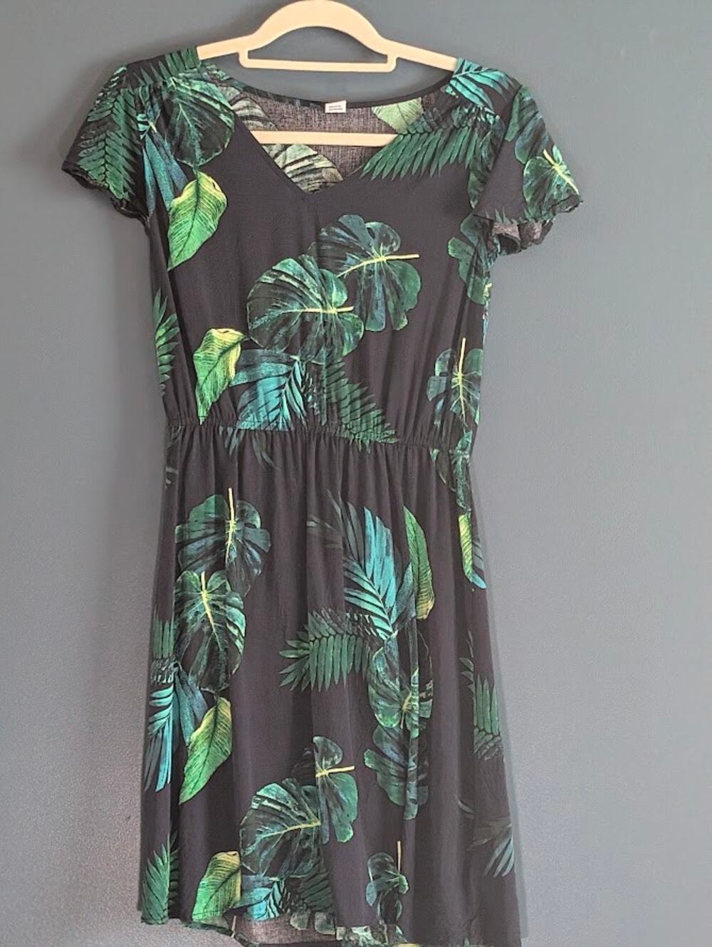 Old Navy Blue Green Tropical Dress Hawaiian Print Lightweight VNeckWomen S Small